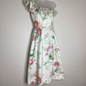 Vintage Blair Woolverton Dress One Shoulder Ruffle Floral Garden Party Sz 10